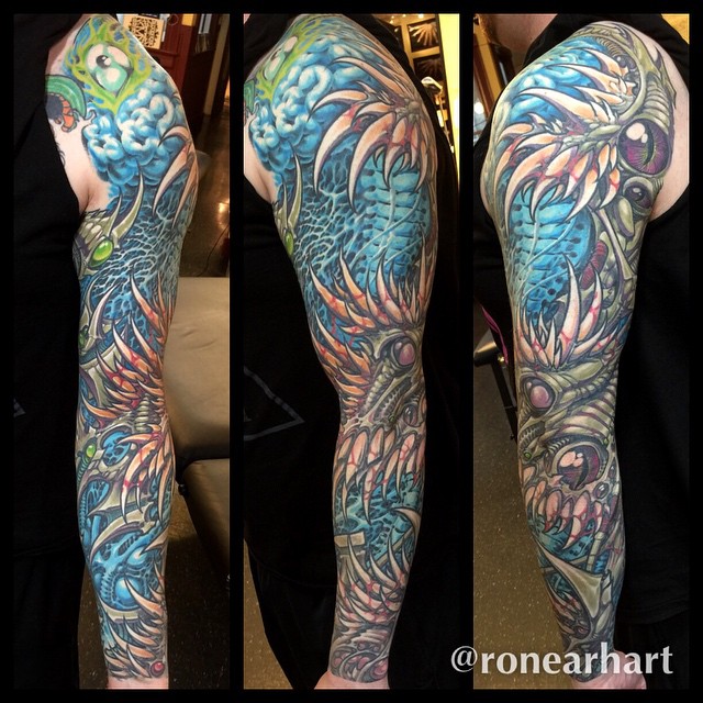 Ron Earhart  Analog Tattoo Arts Kolectiv San Jose CA Leg Bio  Mechanical  Organic tattoo Biomechanical tattoo Cyborg tattoo
