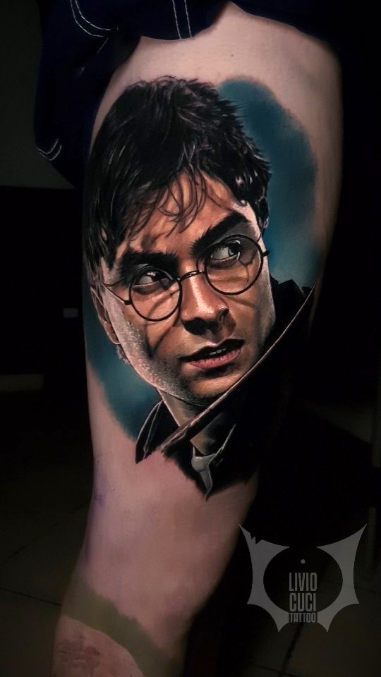 Color Portrait Tattoo of Harry Potter